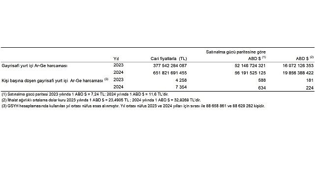 Araştırma-Geliştirme Faaliyetleri Araştırması, 2024
